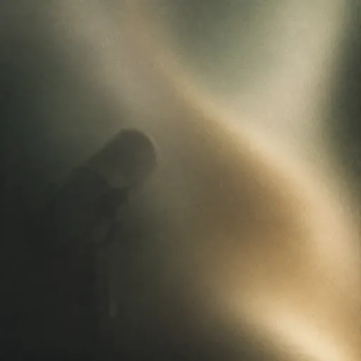 A broadcast microphone, out of focus in the dark